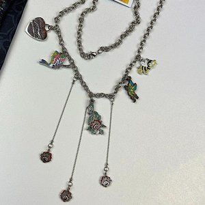 ED HARDY by Christian Audigier / VINTAGE Necklace / Triple Rose Drop Necklace